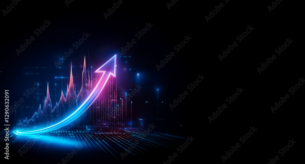Leinwandbilder neon arrow soaring upwards against a dark backdrop, symbolizing growth and progress. digital lines f