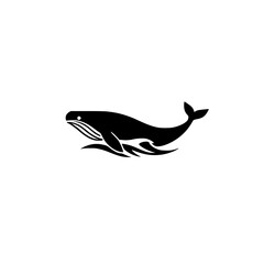 Minimalist black and white logo of a whale silhouette in water.