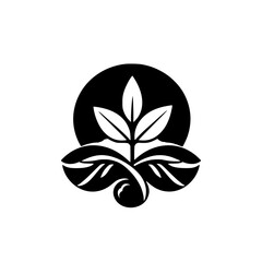 Abstract design of a leaf structure, a minimalist logo, a simple black and white icon with a black background.