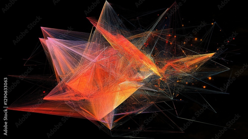 Poster a network of interconnected triangles, forming a geometric web with lines that stretch and bend at v