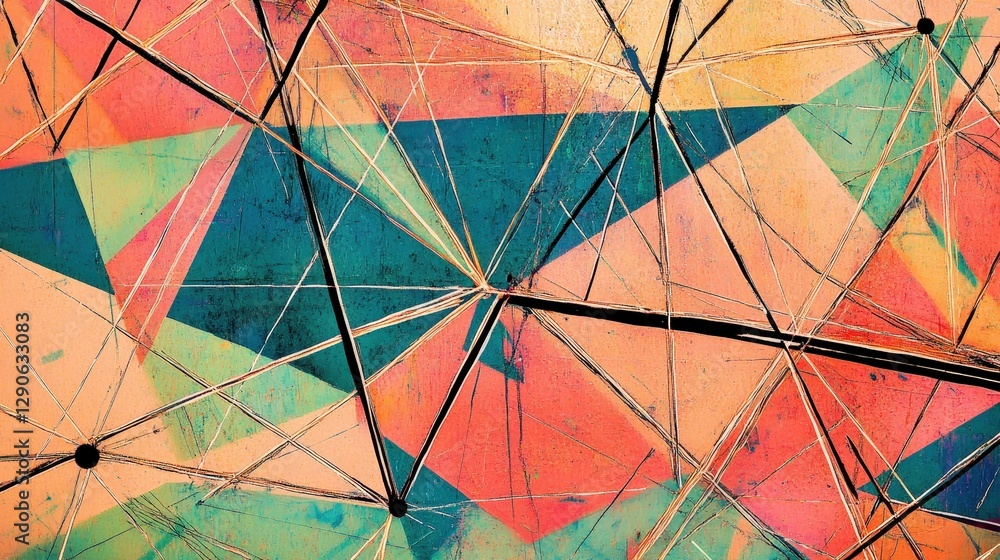 Poster a network of interconnected triangles, forming a geometric web with lines that stretch and bend at v