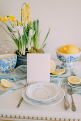 Elegant Invitation Mockup  Mediterranean Table with Lemons and Flowers
