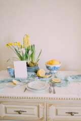 Elegant Invitation Mockup  Mediterranean Table with Lemons and Flowers