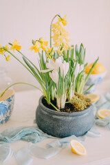 Lemon and Floral decor table, Italian Style Table Setting in Yellow and Blue