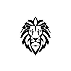 Majestic Lion in Black and White, a vector-based illustration. Bold minimalist design, symbolizing strength and power.