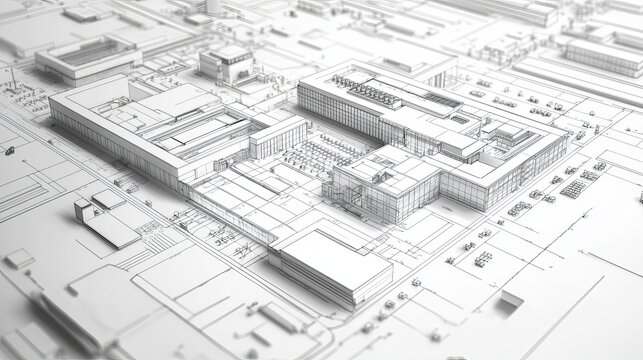 Architectural Building Design Blueprint 3D Model Modern Complex Structure Urban Planning Detailed Engineering Drawing White Background Innovative Real