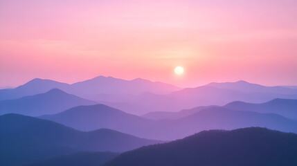 Obraz premium pastel sunset over a mountain range, with soft purple, pink, and peach colors filling the sky 