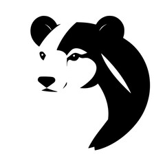 Panda head silhouette in black and white