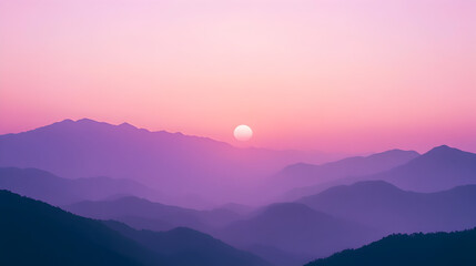 Obraz premium pastel sunset over a mountain range, with soft purple, pink, and peach colors filling the sky 