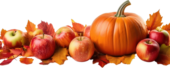 Autumn Harvest Pumpkin Apples and Fall Leaves Still Life Photography