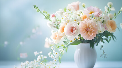 Obraz premium pastel-colored bouquet of flowers arranged in a simple vase, with soft lighting creating a dreamy atmosphere 