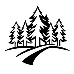 Obraz premium Black and white nature illustration of fir tree silhouettes.