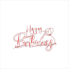  continuous line Happy Birthday lettering text banner  black color. Vector illustration.
