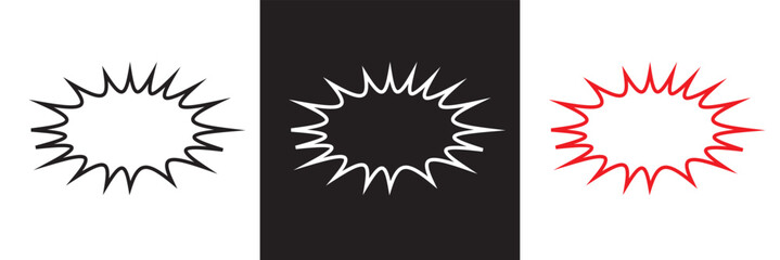 Comic burst explosion vector icon. comic boom elements, and speech bubbles in black, white and red icon. Ideal for comic designs, pop art, and retro style.  Isolated on white and black background. 