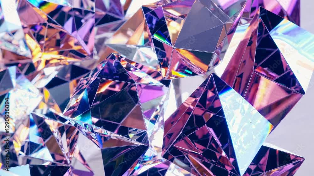 Poster close-up of colorful, reflective crystals with a kaleidoscopic effect, creating a mesmerizing video 