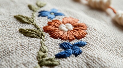 Fototapeta premium Embroidered elements on the fabric, creating a stylish accent on the background. 