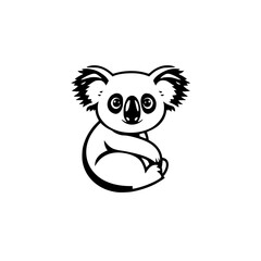 Adorable koala in a minimalist illustrative style, sitting upright with big eyes and a gentle smile on a white background.