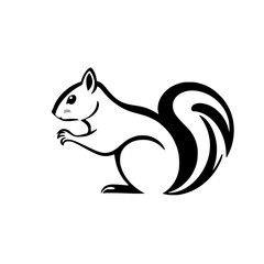 Vector graphic of a squirrel. Silhouette of a squirrel. B&W illustration.