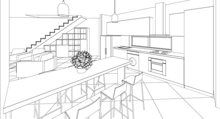 Obraz premium residential building interior 3d illustration
