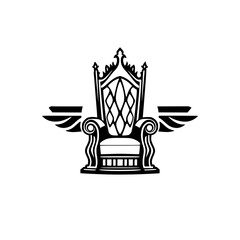 Regal Throne of Winged Glory: A Simple and Elegant Black and White Silhouette, Featuring Decorative Elements.