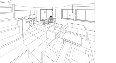  residential building interior 3d illustration