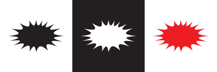 Comic burst explosion vector icon. comic boom elements, and speech bubbles in black, white and red icon. Ideal for comic designs, pop art, and retro style.  Isolated on white and black background. 