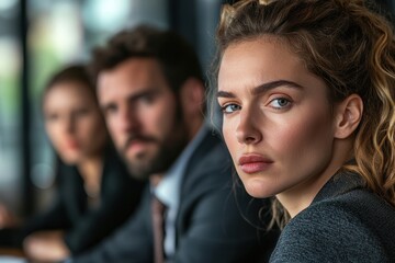 Professionals in a meeting: one member gives a skeptical look, highlighting diverse perspectives in teamwork.