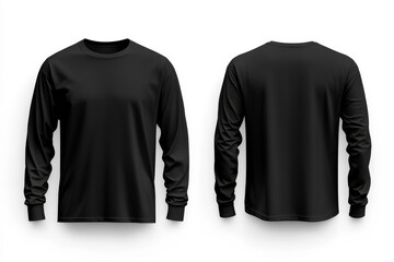 Plain black Long Sleeve T Shirt Mockup, Front and Back Views