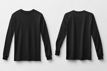 Plain black Long Sleeve T Shirt Mockup, Front and Back Views