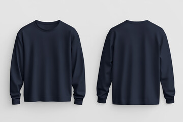 Plain black Long Sleeve T Shirt Mockup, Front and Back Views