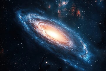 Majestic spiral galaxy illuminated by swirling stars and cosmic dust in deep space