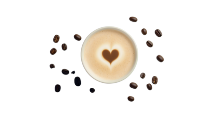 Heart-shaped latte art in a white ceramic coffee cup