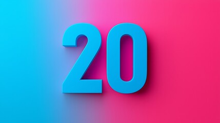 A vibrant design featuring the number "20" in bold blue against a gradient background of pink and blue.