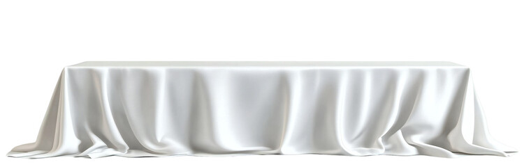 Elegant long rectangular table covered with white fabric