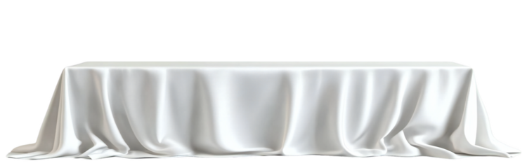 Elegant long rectangular table covered with white fabric