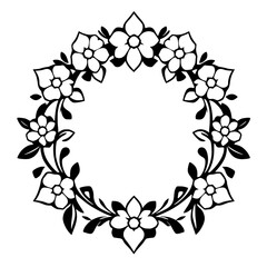 Black and white floral wreath with an artistic black floral design.