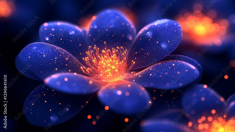 Aufkleber a digital art illustration of flowers created using glowing translucent layers on a dark background,