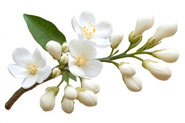 The neroli flower in bloom Citrus blossoms, with a transparent PNG featuring a cluster white flowers and buds from an orange tree.