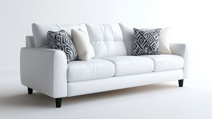 Fototapeta premium Simple white sofa in an empty room, white background. 