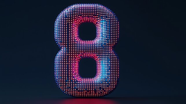 A vibrant, digital depiction of the number "8" made from colorful dots, set against a dark background for a striking visual effect.