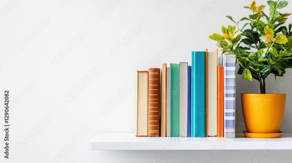Poster a simple bookshelf with several books, white background.