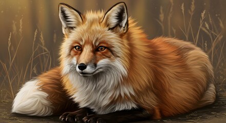 Fototapeta premium Majestic Red Fox in Autumnal Setting: A Digital Painting
