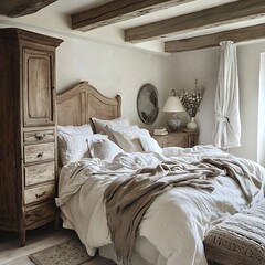 Cozy upscale bedroom with an illuminated shell headboard design