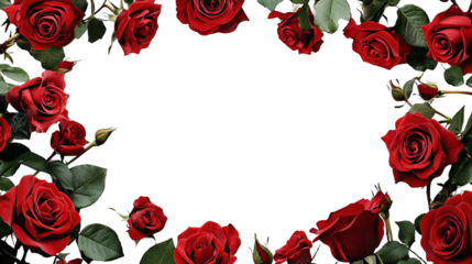 Elegant red rose floral border frame, isolated on transparent background