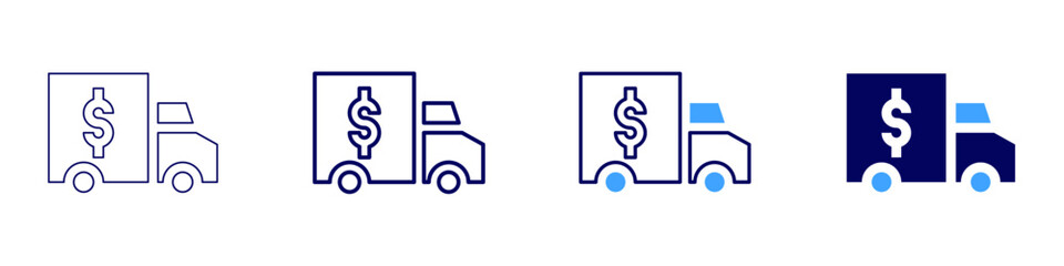 Truck driving gear icon in 4 different styles. Thin Line, Line, Bold Line, Duotone. Duotone style. Editable stroke