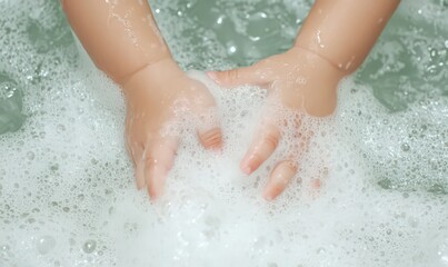 Baby Hands Playing in Bubbly Bath Water
