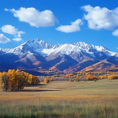 Obraz premium Snow capped mountains under blue sky with white clouds