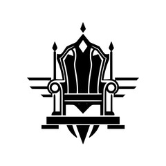 **King's Throne: A minimalist black and white minimalist logo featuring an ornamented royal throne.