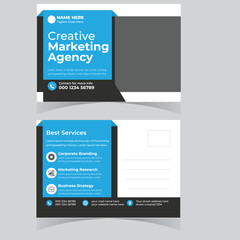 Corporate Postcard or modern postcard with blue elements stylish or marketing agency postcard design