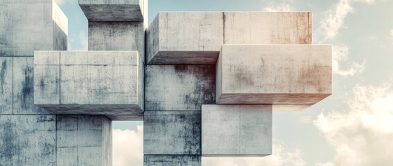 Surreal landscape of concrete cubes against a dramatic sky showcasing creativity and imagination in architectural design
